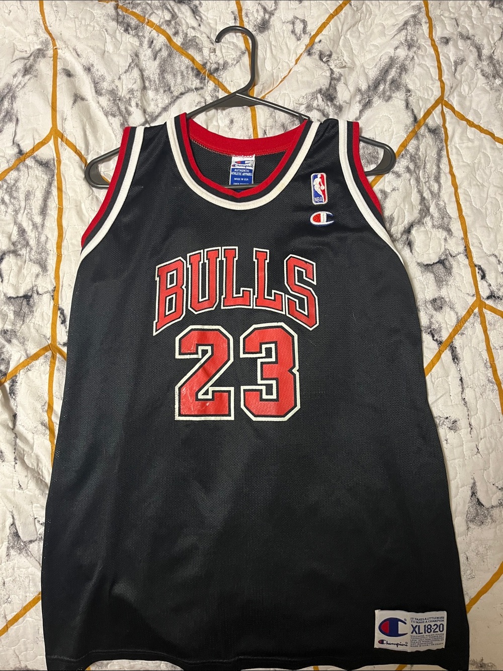 Authentic Champion Black Bulls #23 Basketball Jersey with Red & White Trim